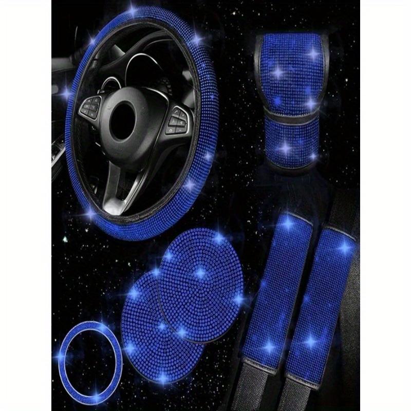 7pcs/Set Faux Crystal Car Steering Wheel Cover, Gear Shift Knob, Seat Belt Pad, Cup Holder Coaster, Start Button Decorative Ring