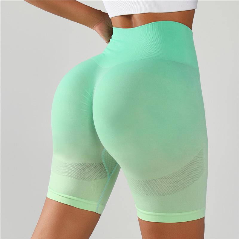 High-Waist Seamless Gradient Yoga Shorts - Women's Peach Butt Slimming Three-Quarter Length for Running & Fitness