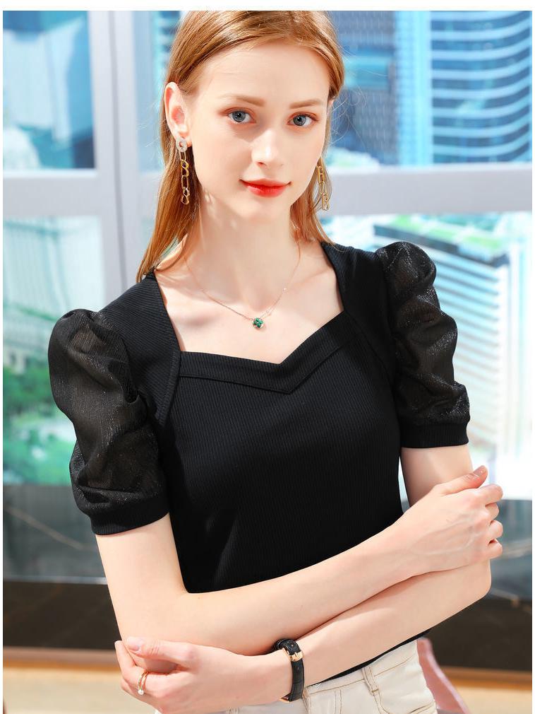 Dámské letní tričko z ledového hedvábí s pufovanými rukávy - styl francouzského dvora