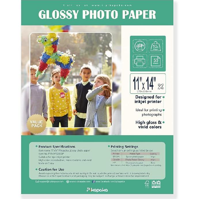 8.5 X 14 Glossy Photo Paper for Inkjet Printer, US Legal Size, 50 Sheets (P8514WS200GP)