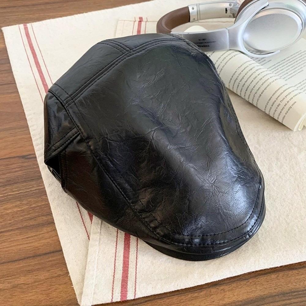 PU Leather Peaked Cap Vintage Newspaper Hat New Sun Hat  Outdoor Sports