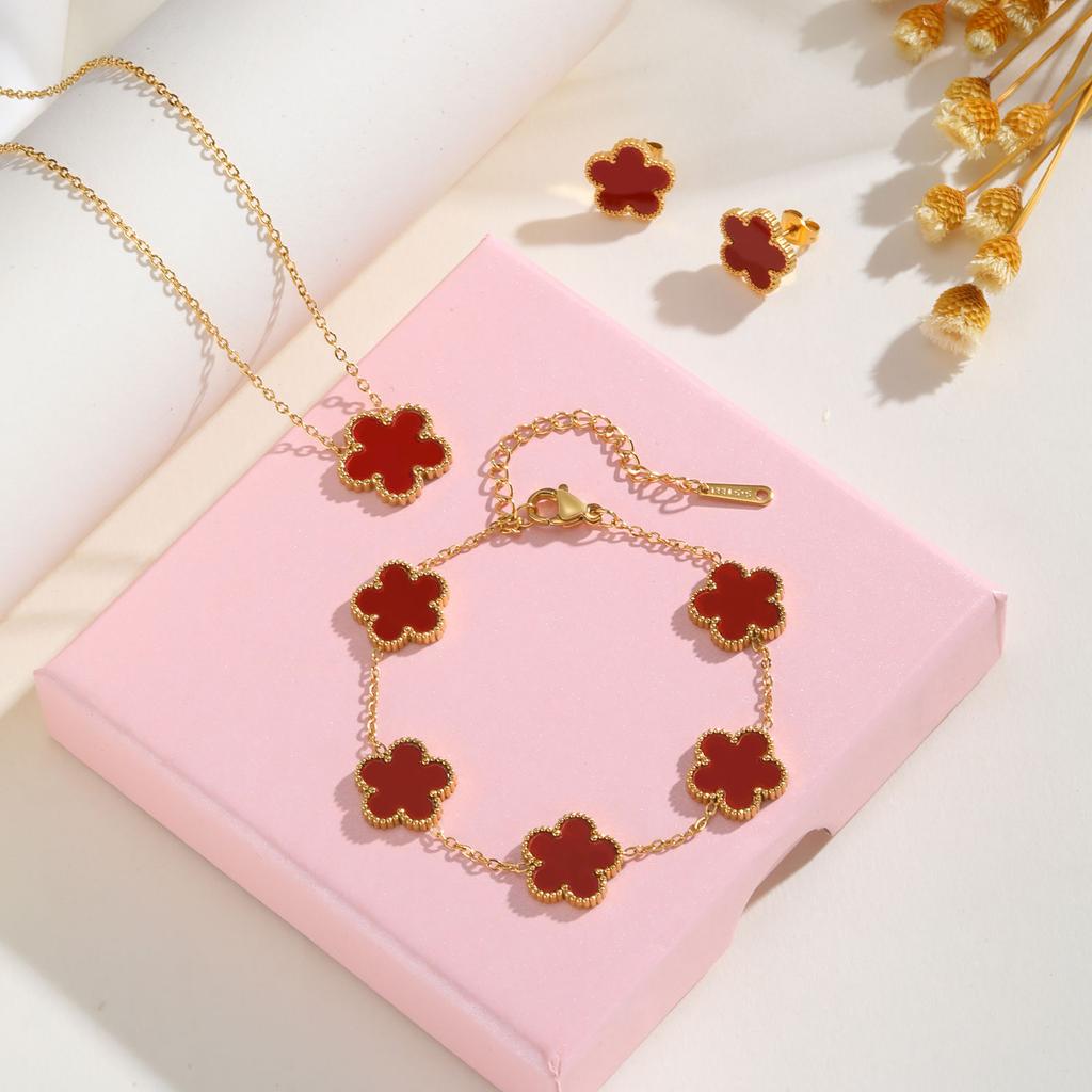 Ensemble collier, bracelet, boucles d'oreilles couleur Or 18 carats pour femmes, Pendentif fleur en acier inoxydable, Cadeau d'anniversaire pour Maman, Épouse, Petite amie