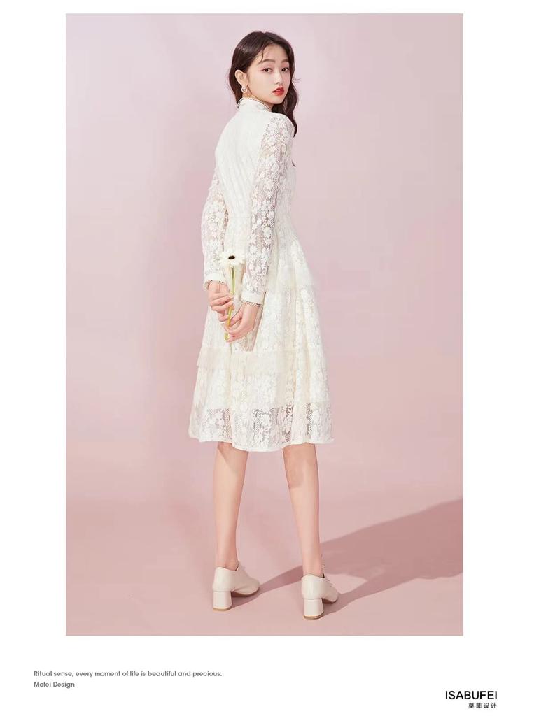 TRENDOUX Long Ribbon Maxi Wedding Lace Fashionable Women's Dress, Tunic, Length, Dress, Dress, Spring, Summer, Fall,