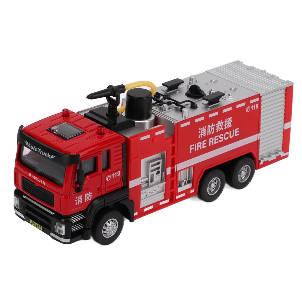 150 Water Tank Fire Truck Model Alloy Pull Back Water Spray Fire Truck Toy for Boys and Girls