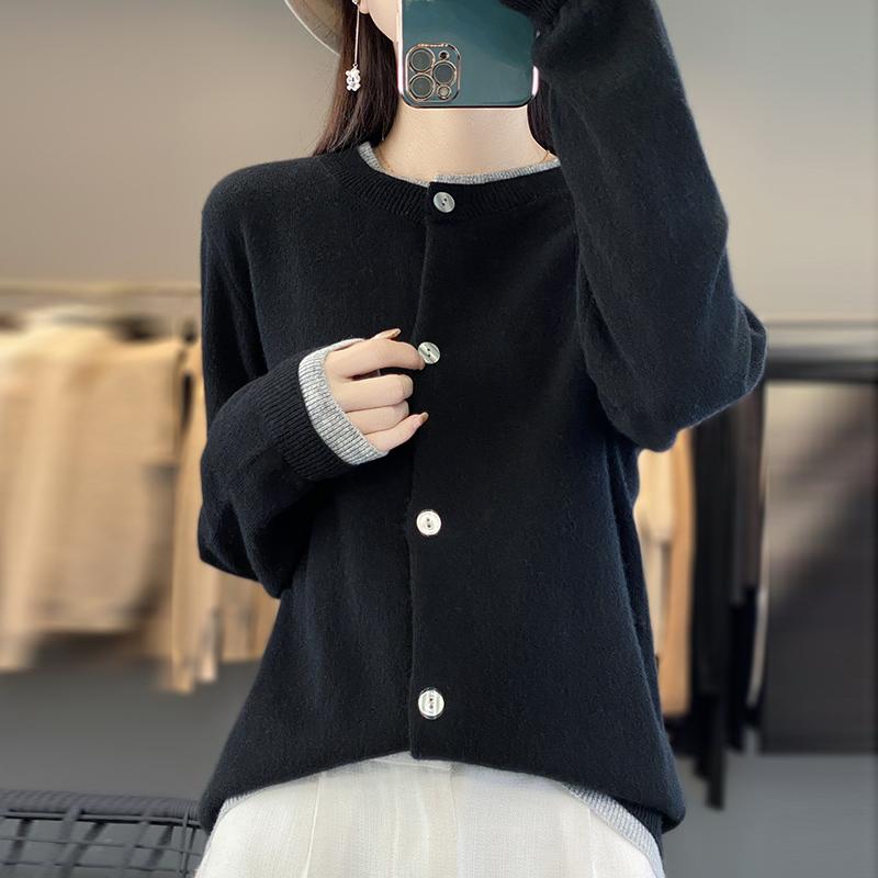 

Женский легкий кардиган из 50% шерсти и 50% шелка Mulberry — универсальный трикотаж на все 4 сезона для комфорта и стиля в любое время года L чёрный