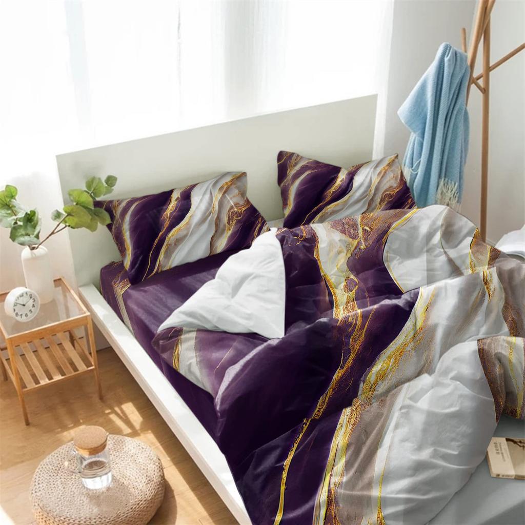 Purple Marble Bedding Three-Piece Quilt Cover