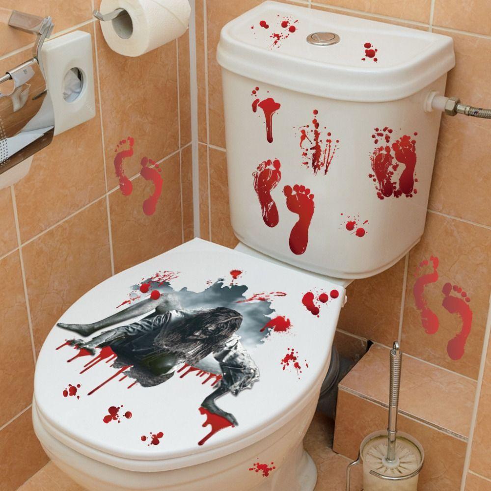 2 Pcs/set Skull Horror Grabber Sticker Cover Clown Halloween Toilet Sticker Bloody   Horror Party