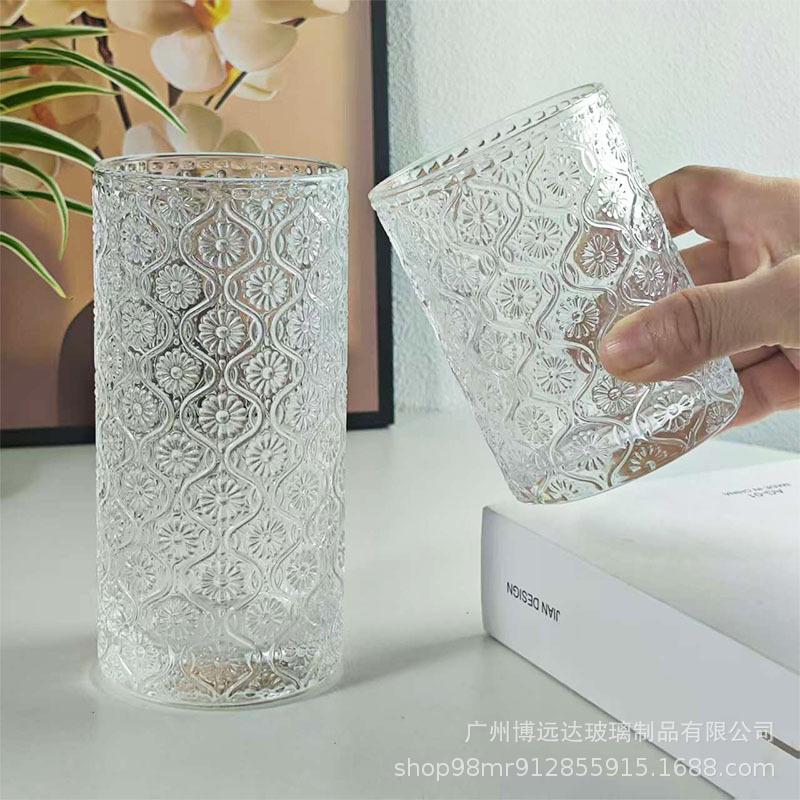 Ins Style Striped Glass Cup: American Coffee, Latte, Juice, Cold Drink, Milk, Breakfast Cup Short Striped 250ml