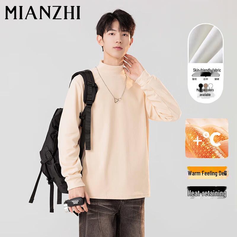 

Men s Warm Fleece-Lined Semi-High Collar Long Sleeve T-Shirt XL