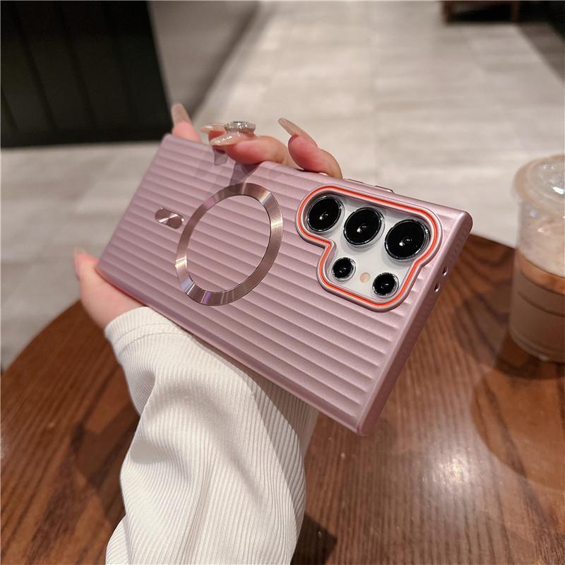 Pro Samsung Galaxy S24 S23 S22 Plus Ultra Vlnitý Pokovený Metalická Barva Magnetický Proti otiskům prstů PC Nárazuvzdorný Protiskluzový Zadní Kryt Pouzdro Skořepina