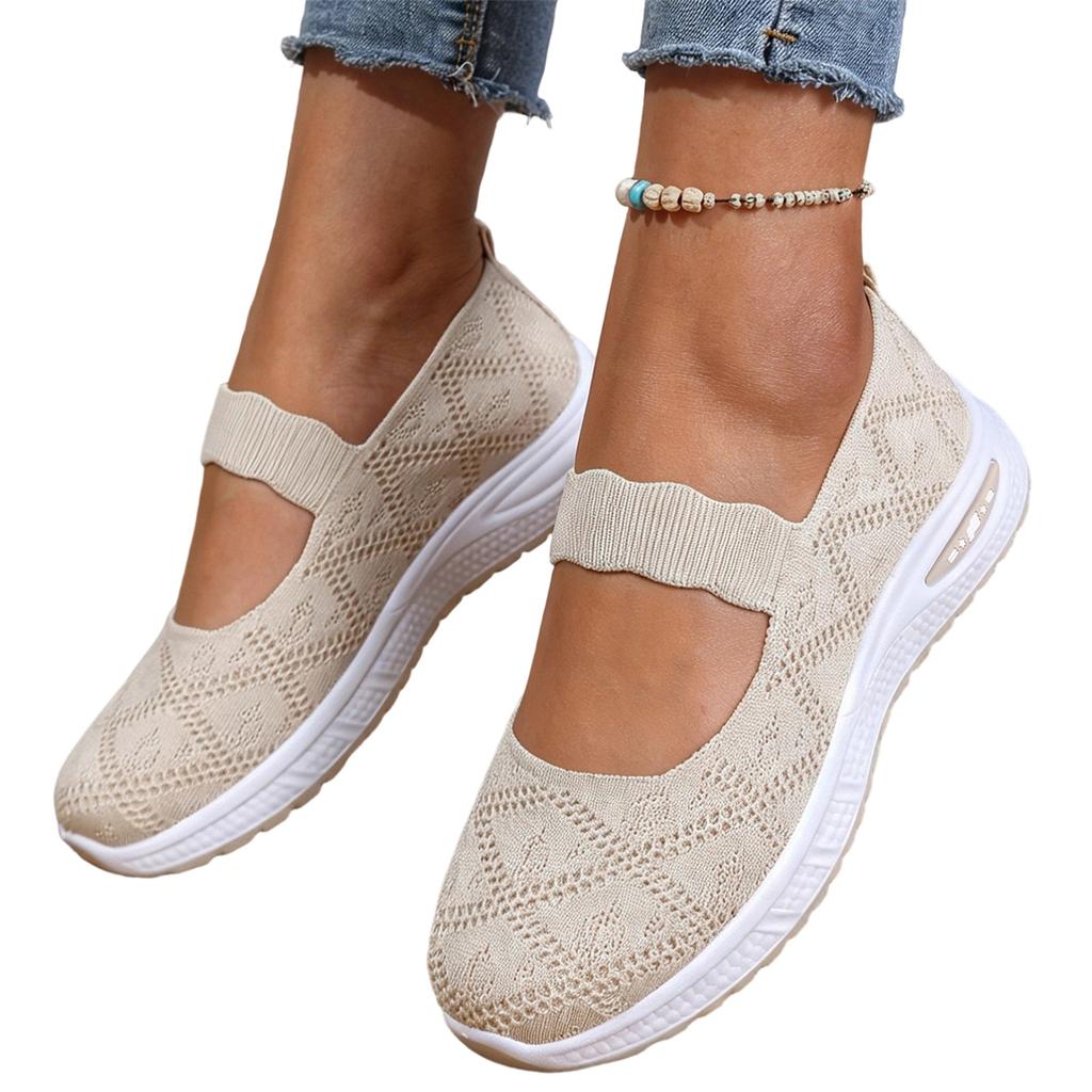 Damen Freizeit Slip-On Atmungsaktive Strick-Mesh-Sneaker Leichte Flexible Sohle Bequeme Gehschuhe für den Alltag