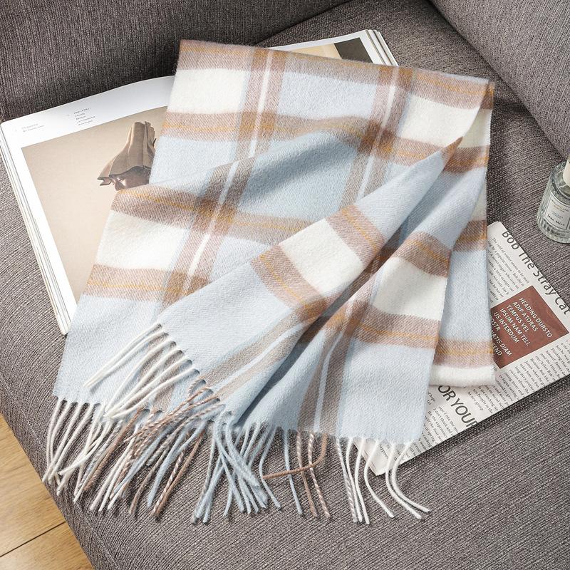 Autumn and Winter Scarves 100% Lamb Wool Scarves Plaid Scarves Unisex Fringed Warm Scarves