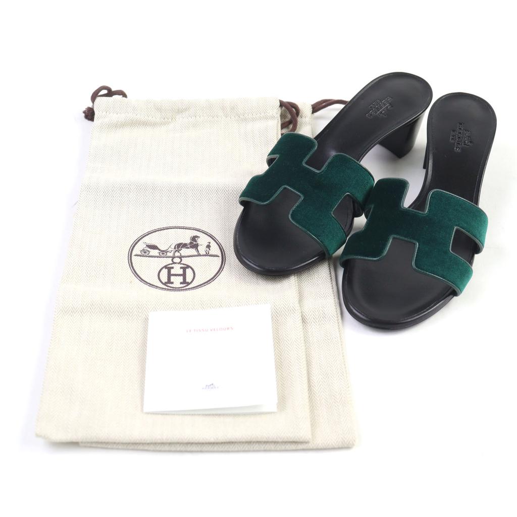 HERMES Mule Oasis H motif velour and leather sandals Velor Women 37.5 232162Z Used