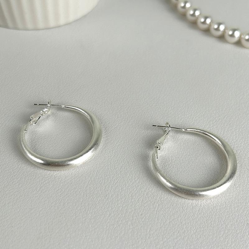 Round Brushed Earrings Korean Style Personalized Simple Earrings Light Luxury Fashion Versatile Earrings