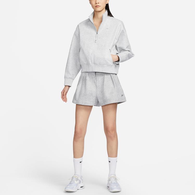 Nike Solid Color Split Hem Fleece High Waist Shorts Women shorts Smoke-Gray DX6518-077