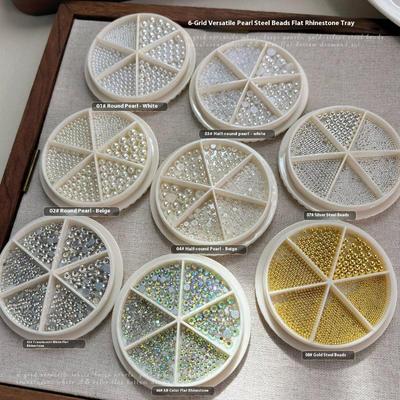 6 Fächer Mix Mini-Perlen Kleine Edelstahl-Kaviarperlen Nagelkunst Strasssteine Nagelkunst-Dekorationen Silber Gold Charms Gelfarbe