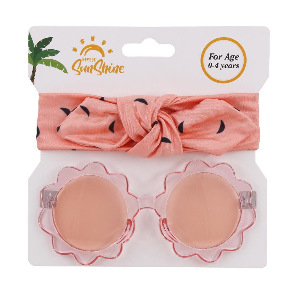 Print Fabric Baby Toddle Hairbands Headband With Flower Round Sunglasses Bow Tie Headwraps Hair Accessories for Girls Kids