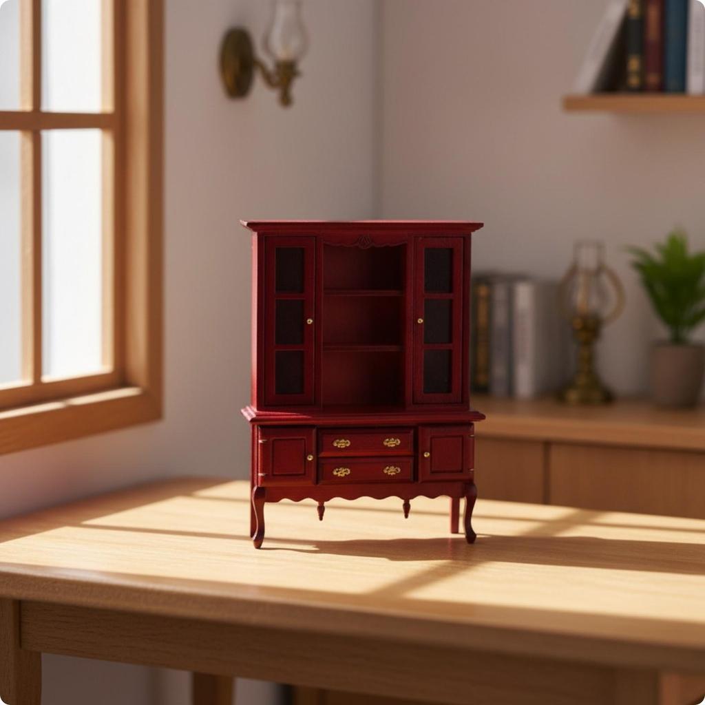 Versatile 1:12 Scale Wooden Display Cabinet Functional Miniature Cupboard Sturdy