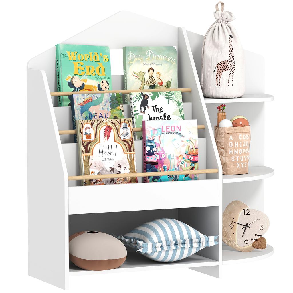 Children's shelf with 7 shelves for books and toys, rounded edges, supports 40 kg, white