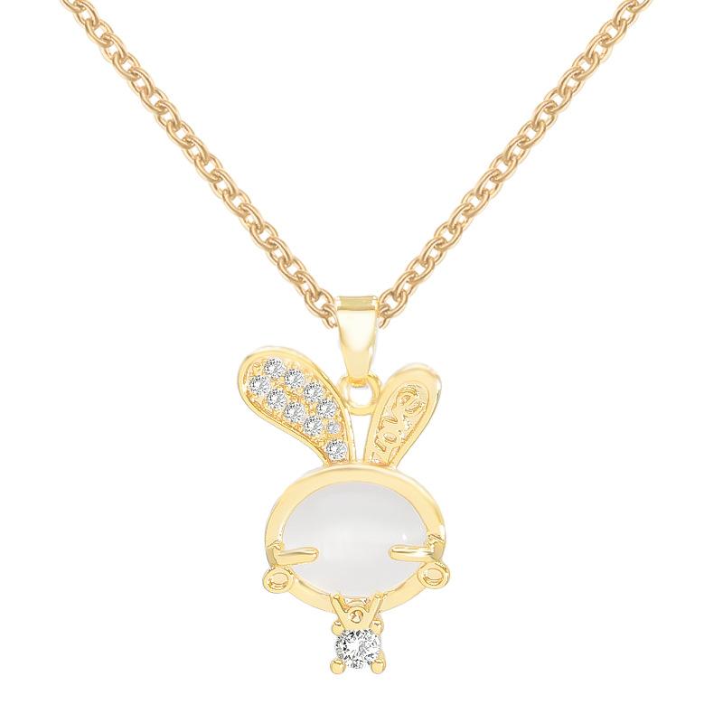 Wind Bunny Necklace Women'S Light Luxury High-End Cute Opal Pendant Exquisite Neck Chain