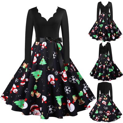 Damen Vintage Langarm Weihnachten 1950er Hausfrau Abend Party Ballkleid