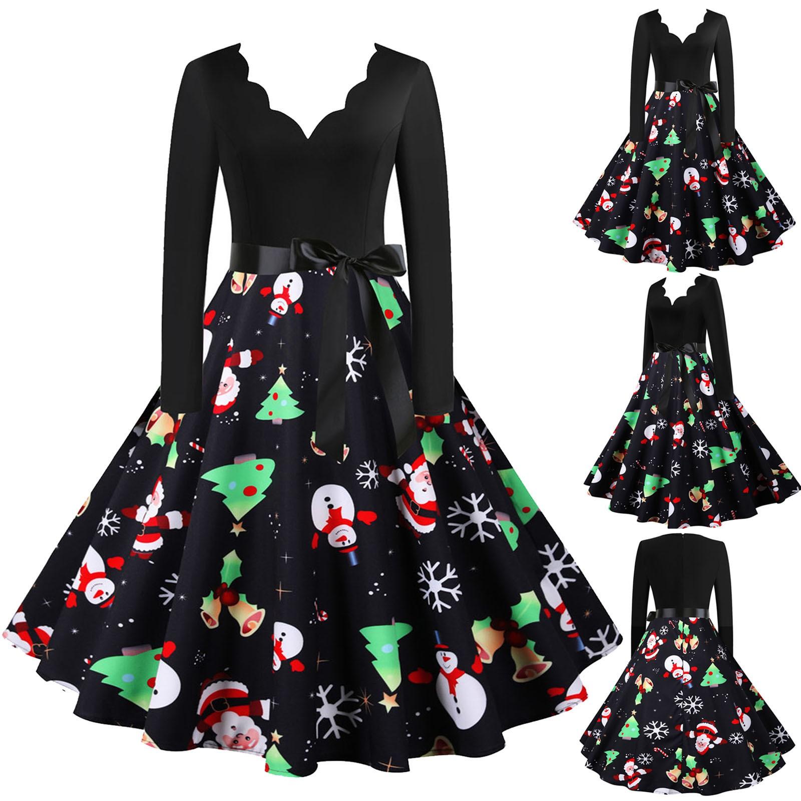 

женщины Винтаж Длинный рукав Рождество 1950-х годов домохозяйка Вечерняя вечеринка платье