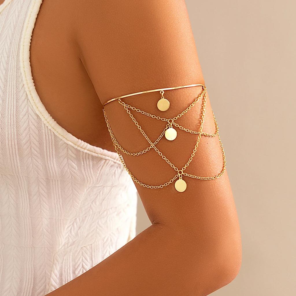 New Punk Gold Color Sequin Open Upper Arm Bracelet for Women Vintage Star Rod Pendant Cuff Bangles Couple Jewelry Gift New