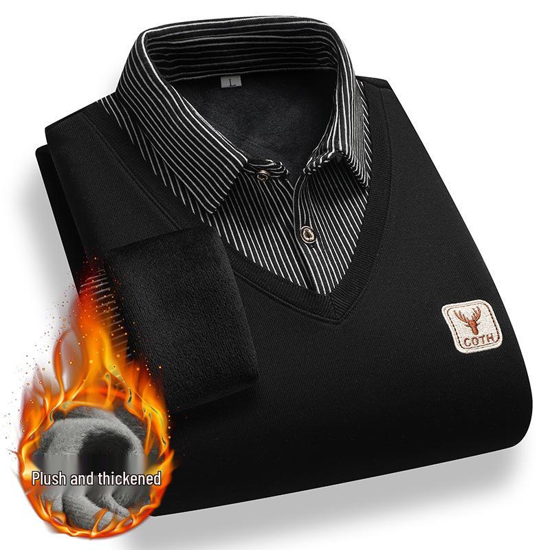 

Men s Faux Two-Piece Warm Knit Sweater with Velvet for Autumn/Winter XL