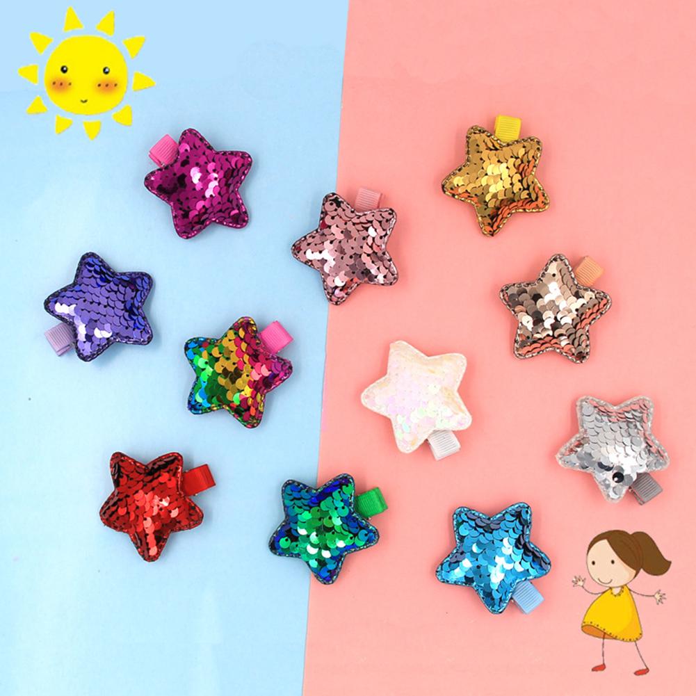 Barn Baby Girls Glänsande paljetter Femuddig stjärnform Sidoklämma Hårnål Hårdekor