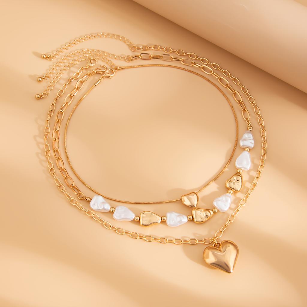 Ingemark 3 stuks/set Boho Imitatie Parel Chokers Kettingen Dames Trendy Metalen Hart Hanger Nek Accessoires 2026 Nieuwjaars Sieraden