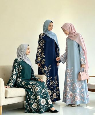 Floral Printed Muslim Women Modest Long Dress Islamic Party Ramadan Arabic Kaftan Elegant Polyester Abaya S-4XL
