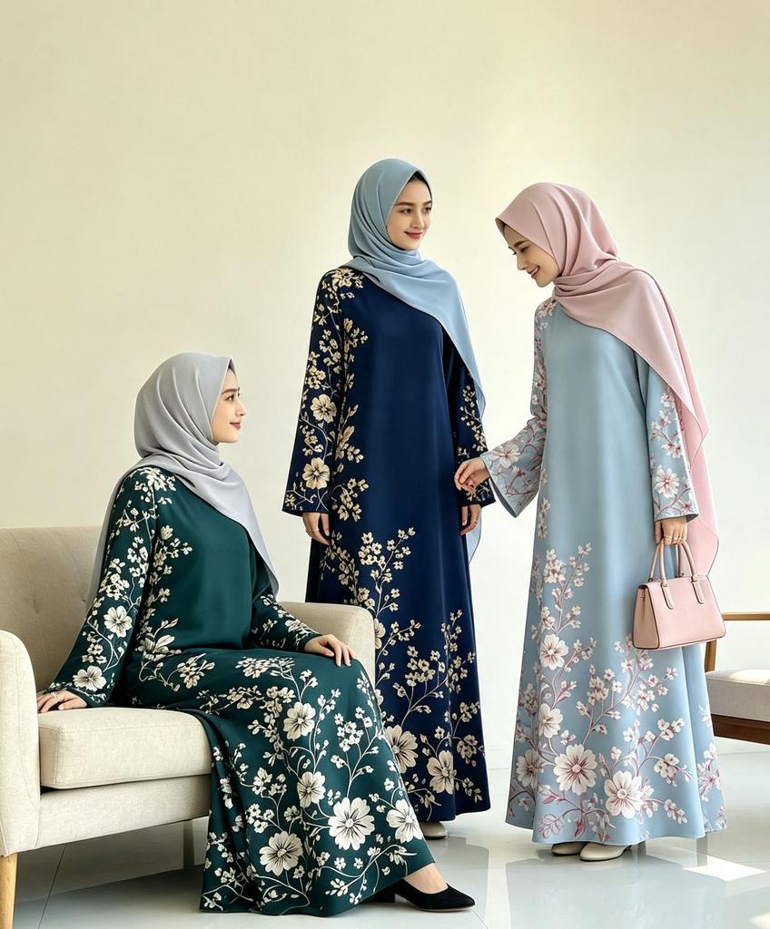Floral Printed Muslim Women Modest Long Dress Islamic Party Ramadan Arabic Kaftan Elegant Polyester Abaya S-4XL