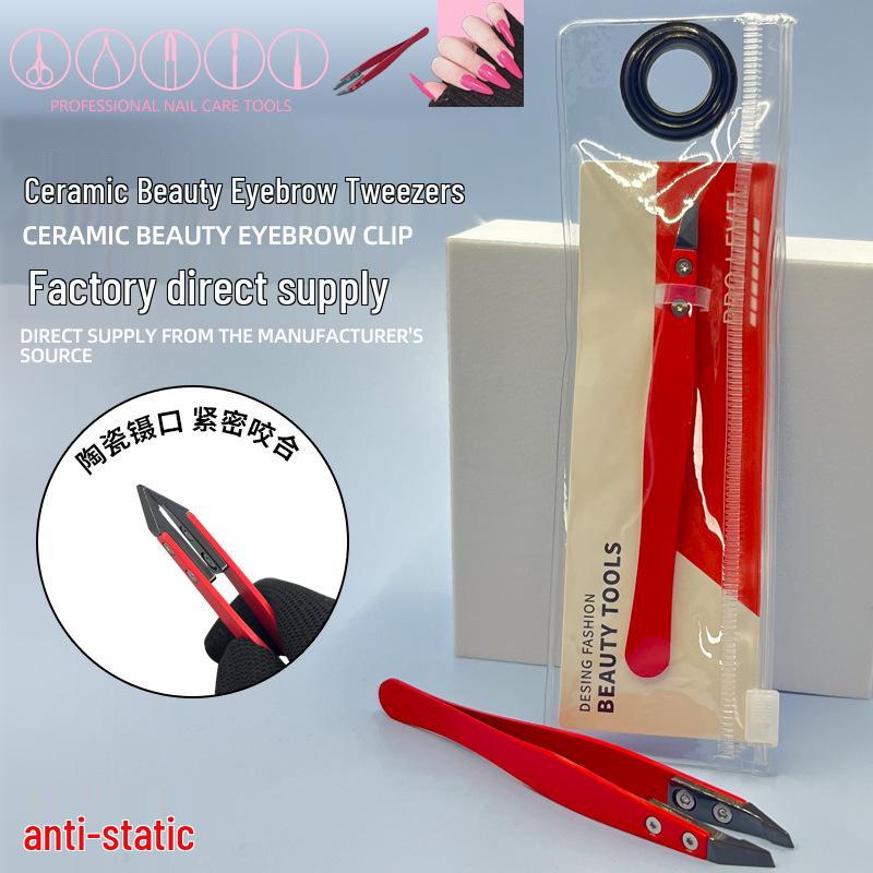 Precision Ceramic & Stainless Steel Angled Tweezers & Comb for Eyebrows & Eyelashes