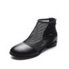 Summer new black first-layer cowhide mesh boots round head comfortable flat-soled women's shoes breathable mesh Roman cool boots