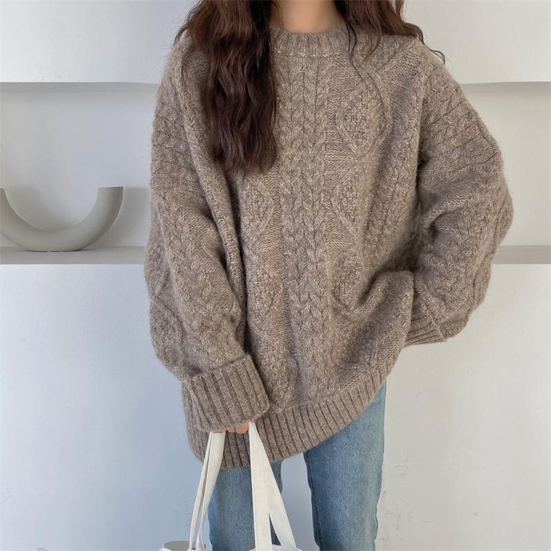 Twist Rundhals Pullover Pullover weibliche Herbst und Winter neue koreanische Version lose weiche wachsartige Pullover