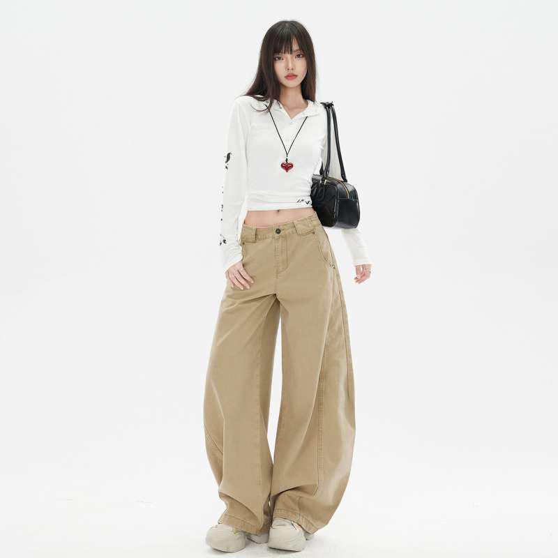 Women's American Retro Patchwork Wide-Leg Cargo Pants