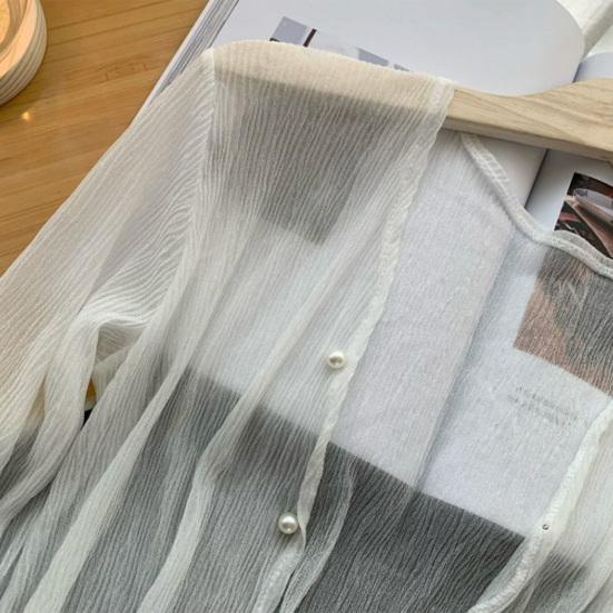 Women's Mesh Sheer Sun Jacket Long Sleeve Button Down Sun Shirts UV