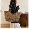 Leopard Print Canvas Tote Bag for Women Spacious Handheld Shoulder Purse Trendy Casual Commuter Handbag CLE