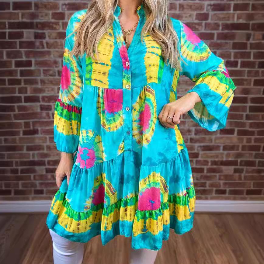 Rochie de damă imprimată de primăvară și toamnă