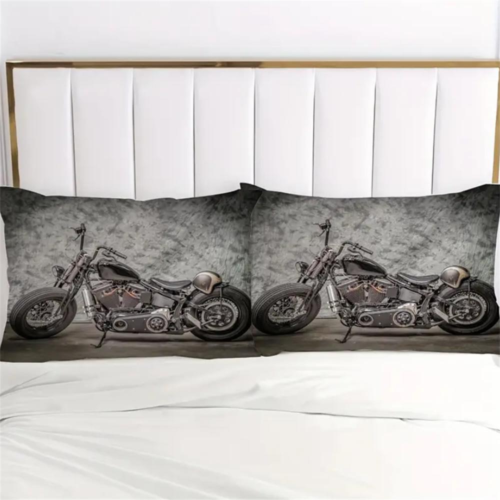 2/3pcs Vintage Black Motorcycle Fitted Sheet Set - Soft, Breathable, Retro Mattress Covers with Deep Pocket - Perfect