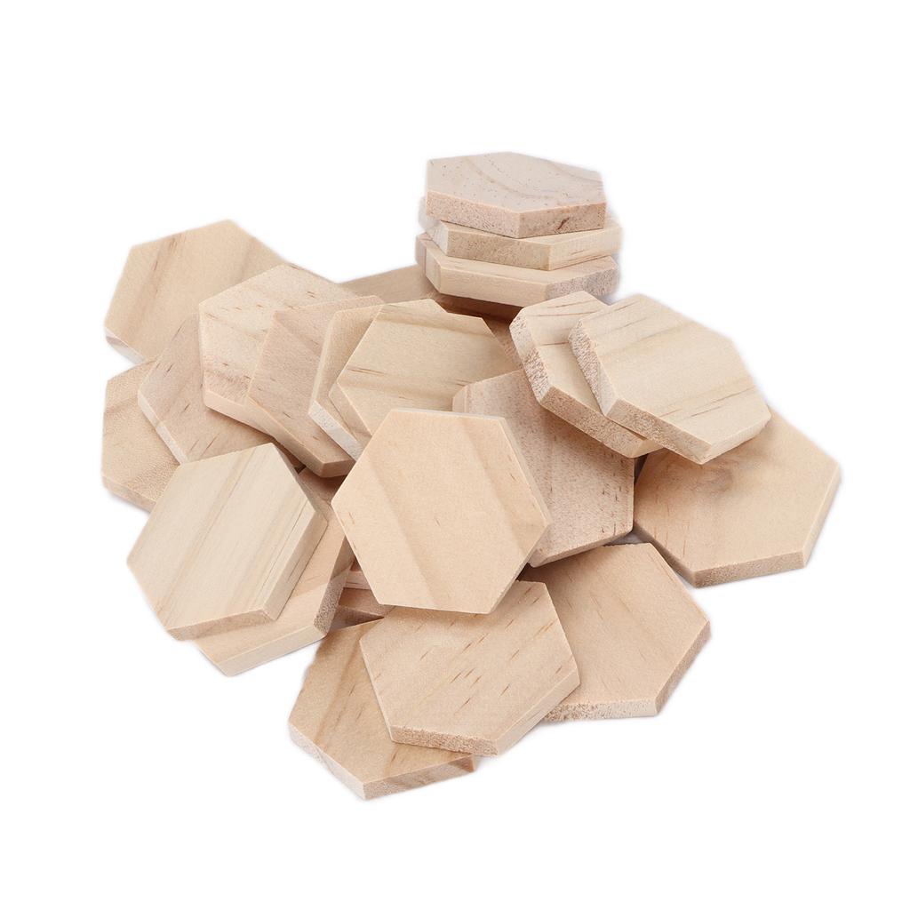 25Pcs Hex Wood Chips 38mm Blank Unfinished Wooden Cutouts Slices for DIY Decorations Crafts