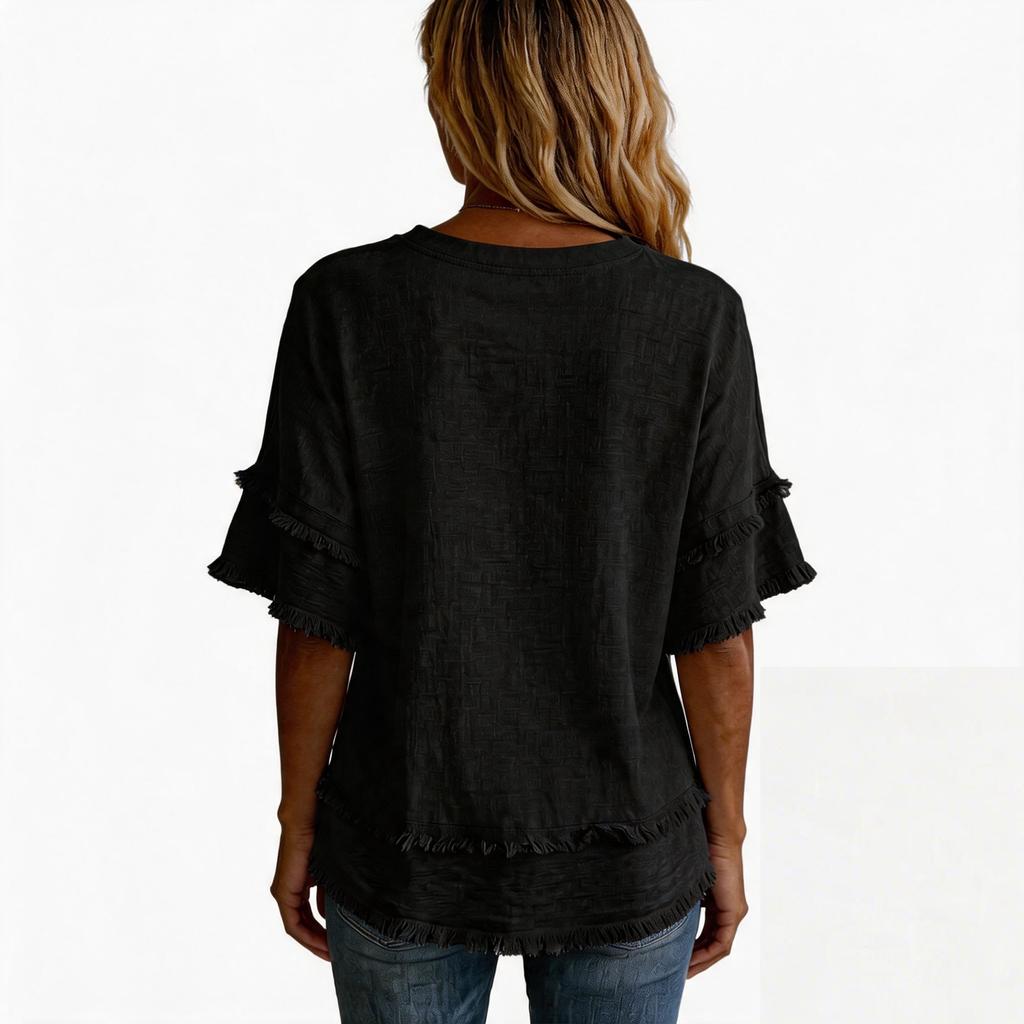 Women's Spring/Summer Casual Fashion V-Neck Pullover Shirt — Loose-Fit, Short Sleeve Top