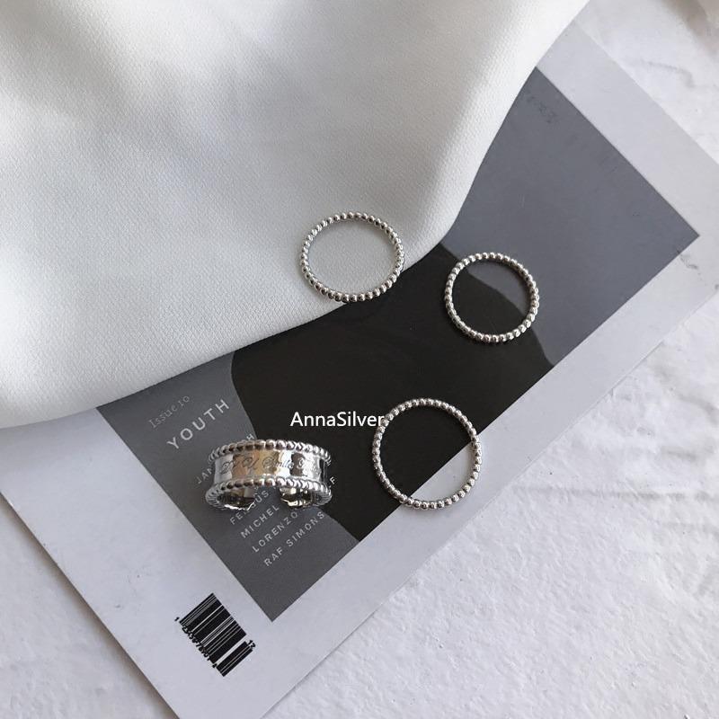 Adjustable Size Art Deco Geometric Ring Retro Simple Glossy Bead Ring Round Temperament Senior Niche Sweet