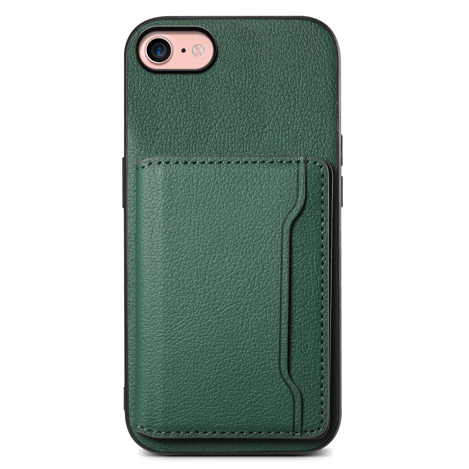 

Для iPhone 7/8/SE (2020)/СЕ (2022) Чехол с отделениями для карт, текстура теленка, ПУ+ТПУ, подставка, чехол для телефона Green