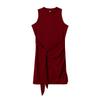 Women Sleeveless Round Neck Dress Pleated Bow Belt Irregular Hem Minimalist Elegant Chic Wear