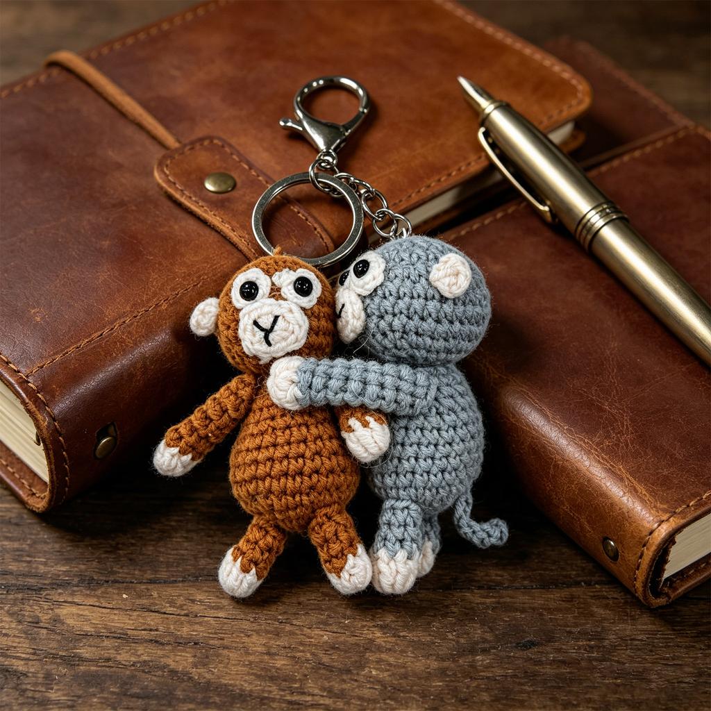 Cute Hand Crocheted Monkey Key Holder Keychain Suitable For Motorcycles Key And Backpack Purse Charms Stylish Decoration