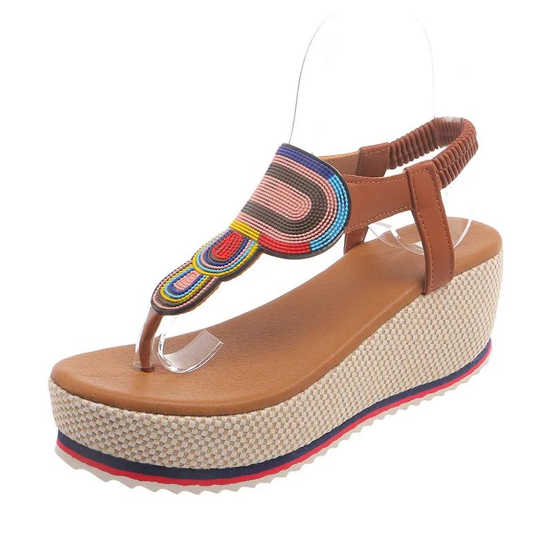 Fashion Platform Wedge Flip Flops for Women Summer New Bohemian Thick Sole Light Weight Girls Beach Slippers Slip-on Wedges Sandals