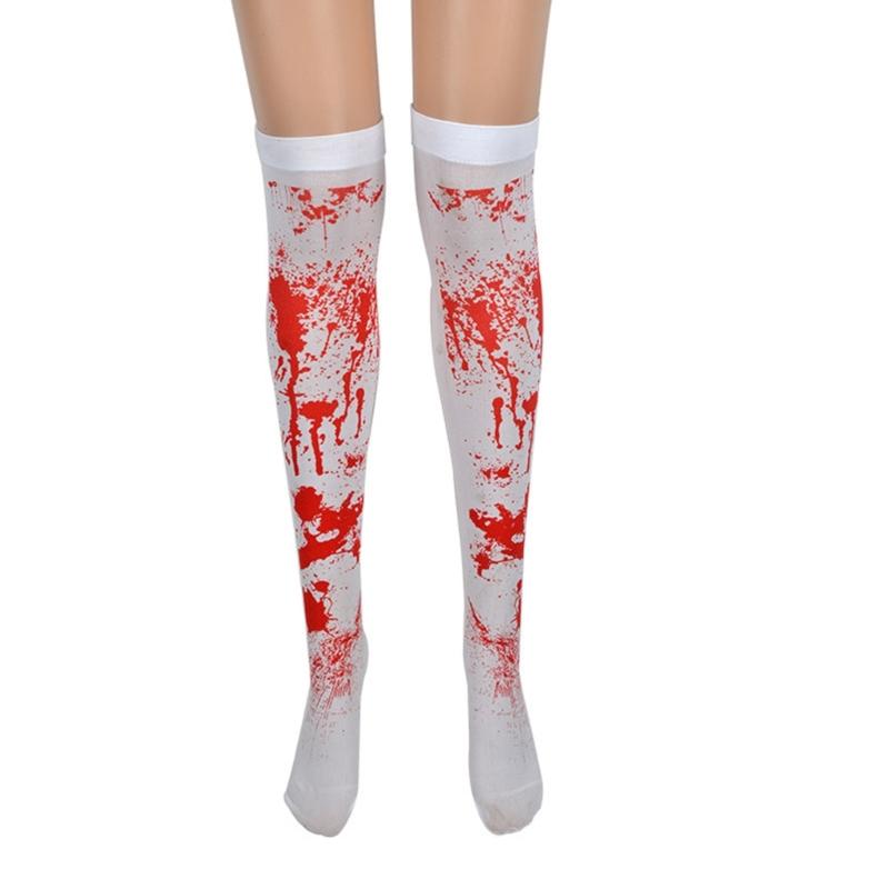 Gothic Style Long Socks Halloween Theme Stockings Spooky Pattern Print Over Knee Length Hosiery for Women Girls Cosplay