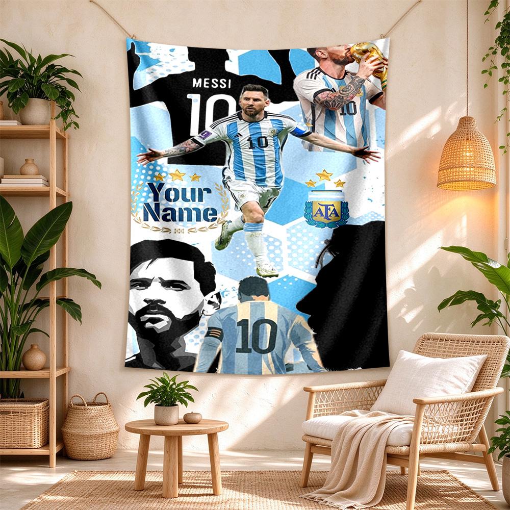Football Messi Customize Text Tapestry Cozy Personalized Tapestry Non-Fading Color Great for Studio Apartment Four Seasons Decor