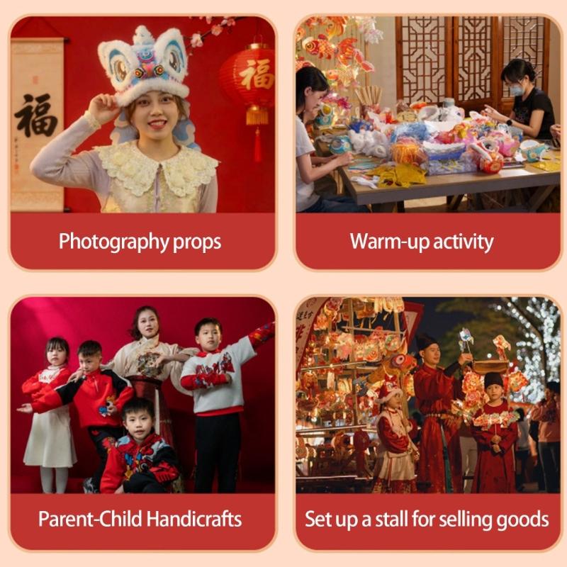 Nonwoven Chinese Lions Dance Hat DIY Lions Dance Cap Crafts Kit Chinese Dragon Head Cap Chinese New Year Decorations